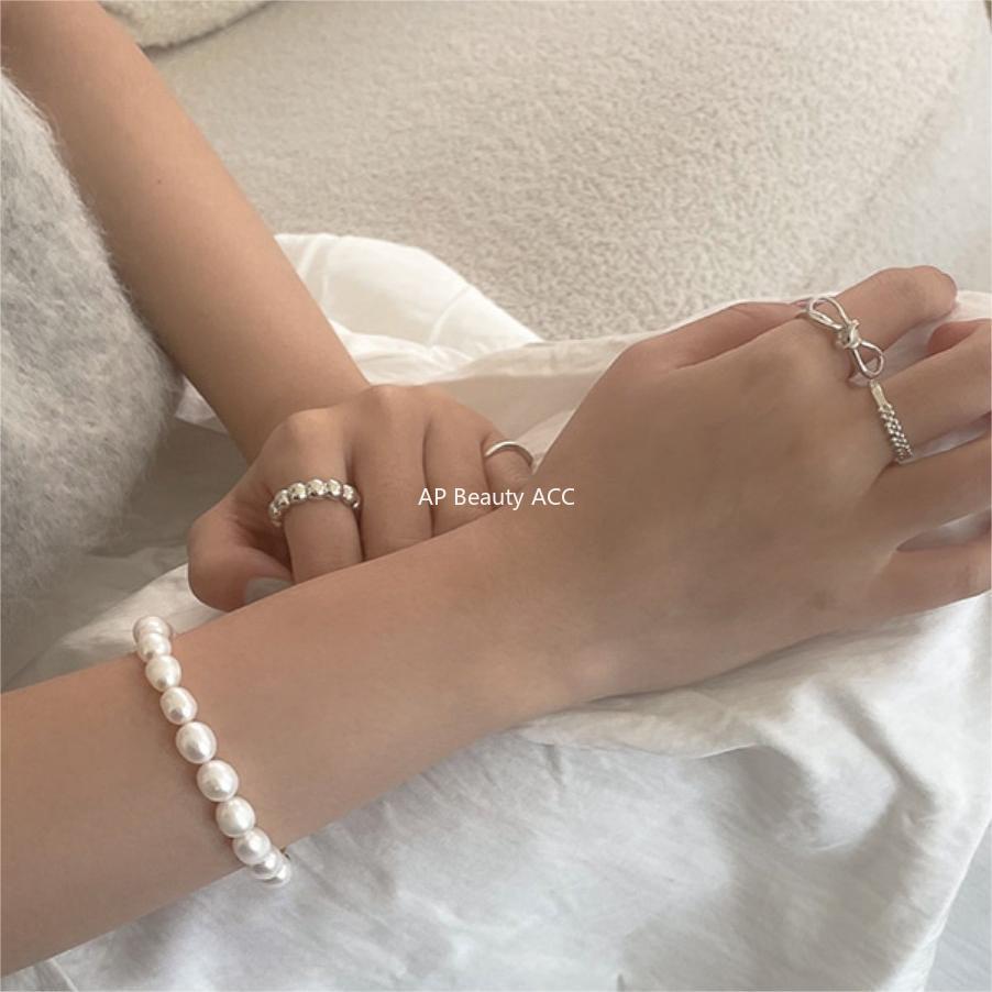 F廠-韓版飾品925純銀間圓珠戒指簡約小紅書戒指指環首飾「J1909」25.10-1