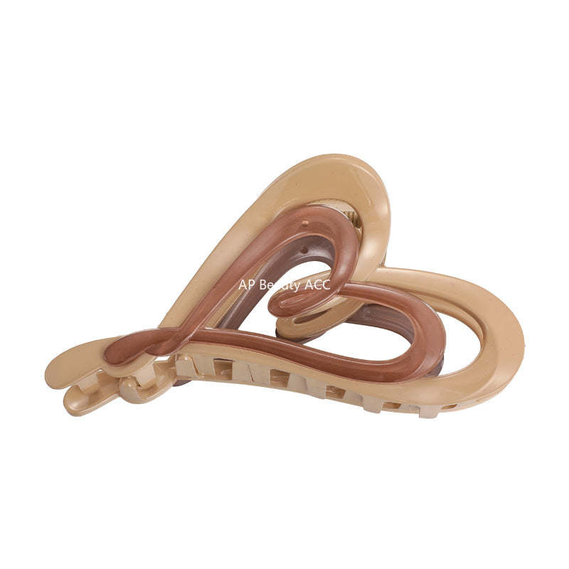 E廠-秋冬奶咖色漸變雙層愛心抓夾個性ins風不規則後腦勺髮抓盤髮夾女「27753」25.12-1