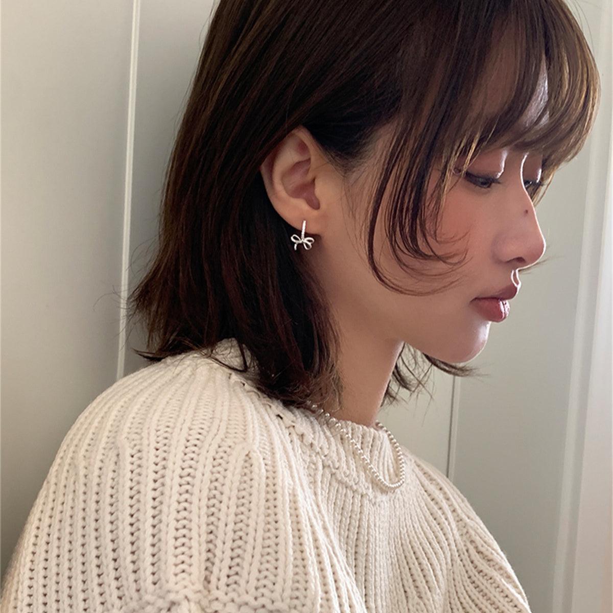 C廠-925銀針蝴蝶結耳釘女清冷感百搭鋯石耳圈輕奢小眾設計感高級耳扣「EH-3485」25.04-2