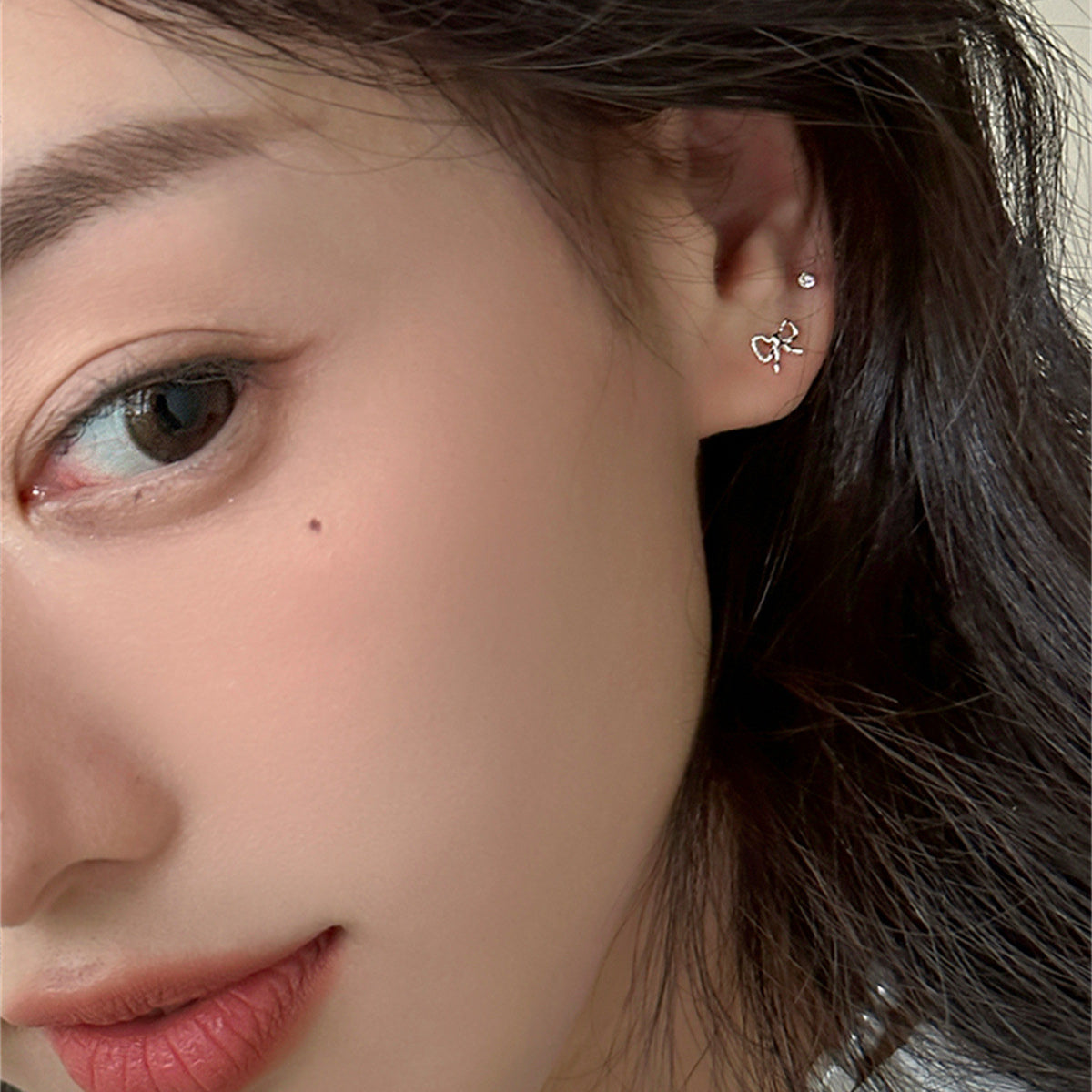 C廠-s99純銀不規則蝴蝶結耳釘女簡約百搭高級感耳環小巧氣質甜美耳飾「EH-3645」25.06-2