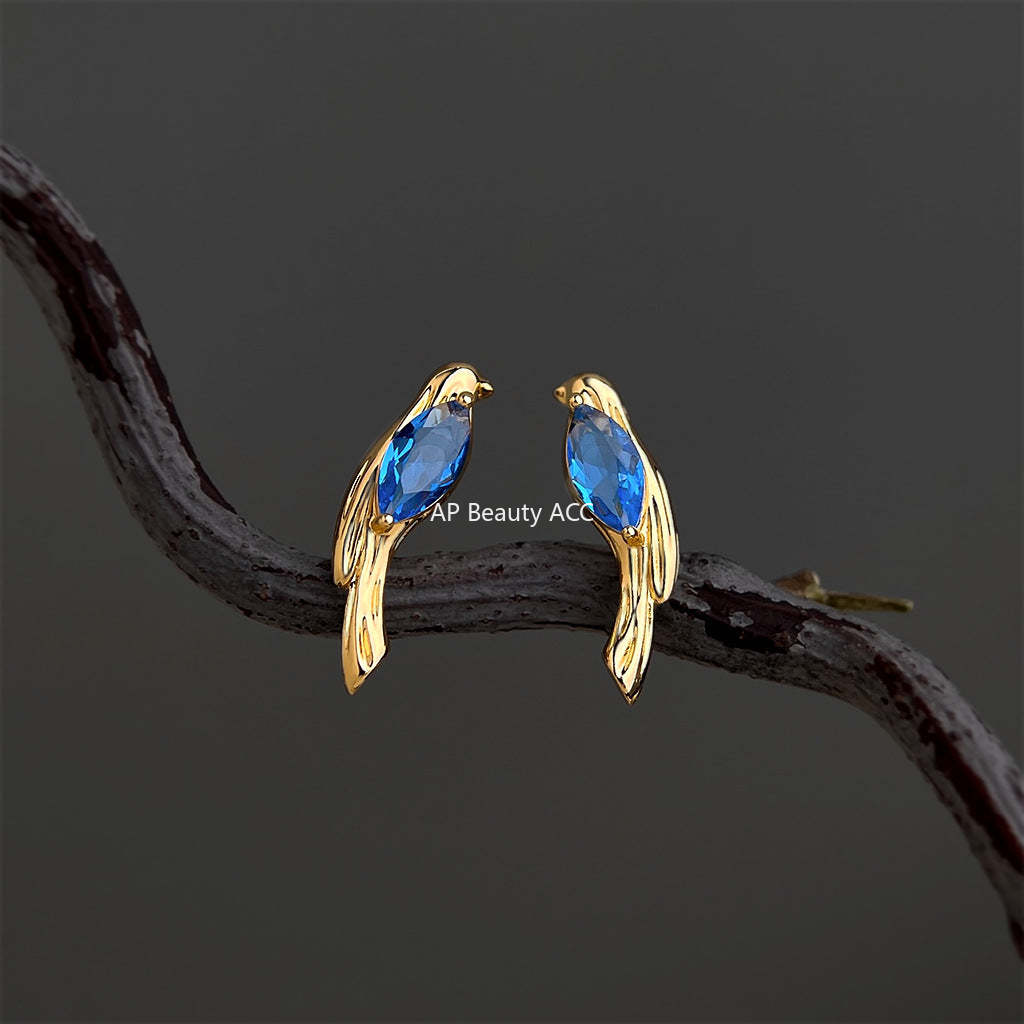 A廠-原創藝術鳥鑲嵌鋯石個性小眾設計創意925銀針新耳飾工廠 耳環女「7154」25.11-4