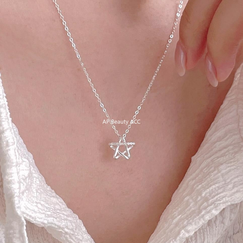 F廠-韓國韓版925純銀鋯石星星項鍊簡約氣質ins小紅書項鍊「B1381」25.11-1