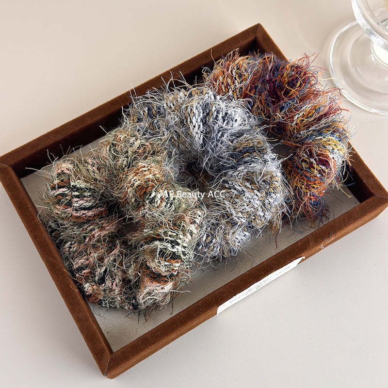 E廠-高級感彩色毛線編織大腸髮圈個性氣質馬尾髮繩小眾設計感韓版髮飾「24417」25.11-1