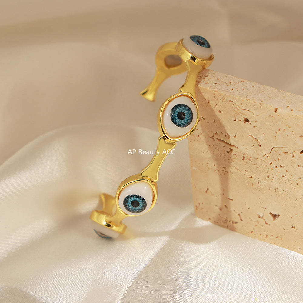 B廠-跨境嘻哈風女式銅鍍真金指環惡魔之眼開口手環手鐲歐美風個性套裝「Y088」25.10-5