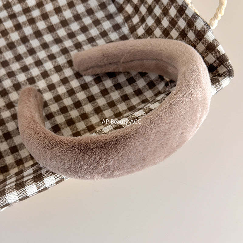 E廠-秋冬仿兔毛軟糯毛毛高顱頂寬髮箍氣質百搭溫暖毛絨絨壓髮頭箍髮飾「19179」25.11-3