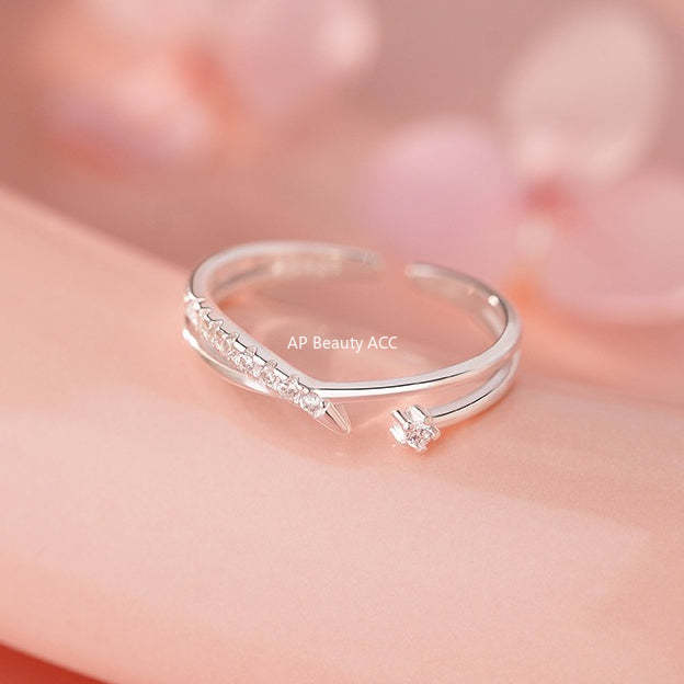 D廠-純銀S925甜美鋯石交叉戒指女簡約輕奢優雅溫柔文藝可愛指環批發「YC5308R_1」25.12-3