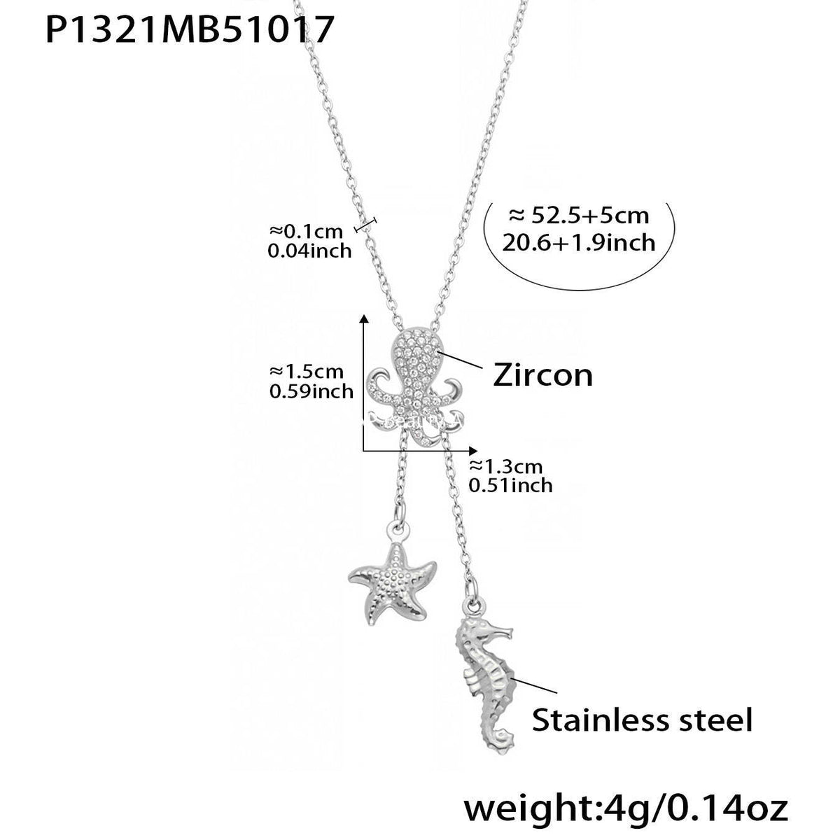 B廠-不鏽鋼5A鋯石八爪魚海星吊墜抽拉扣Y字鎖骨項鍊不鏽鋼材質「P1321」25.10-4