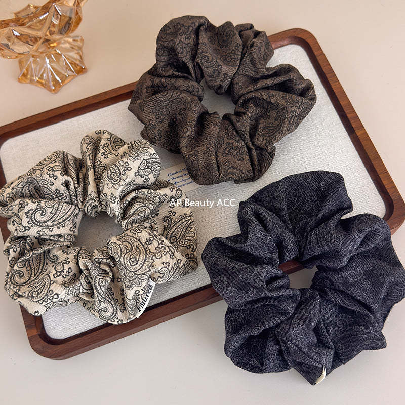 E廠-韓系復古腰果印花大腸髮圈女扎馬尾頭繩不傷髮大號髮繩橡皮筋髮飾「27630」25.11-1