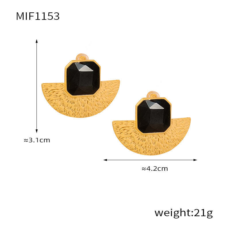 B廠-韓系小眾誇張鈦鋼玻璃石耳飾扇形火山紋理造型金色保色女個性項鍊「F1153-P1690」25.12-1