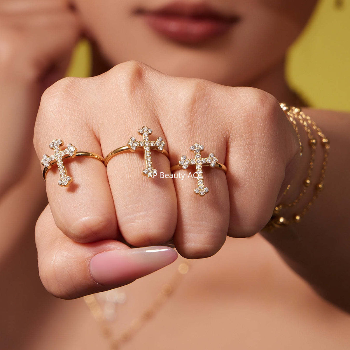 B廠-超閃5A鋯石十字架吊墜項鍊手鍊耳環戒指首飾套裝不鏽鋼材質「TXP487」25.11-4