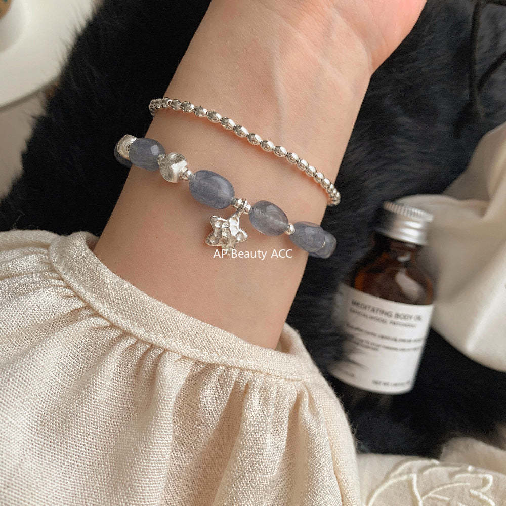 C廠-原創設計奶油甜美s925純銀星星方糖貓眼藍玉髓S925純銀手鍊銀項鍊「1530」25.11-3