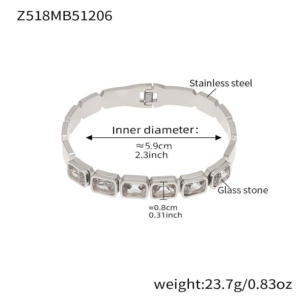 B廠-不鏽鋼方形彩色玻璃石手鐲ins小眾設計歐美潮酷飾品鍍18k金不掉色「Z518」25.12-2