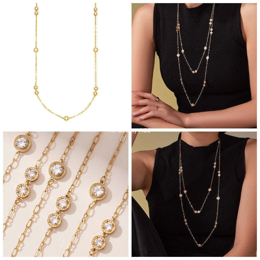 B廠-法式秋冬超閃爪鑽5A鋯石長款毛衣鏈不鏽鋼鍍18k真金不掉色「M083」25.11-3