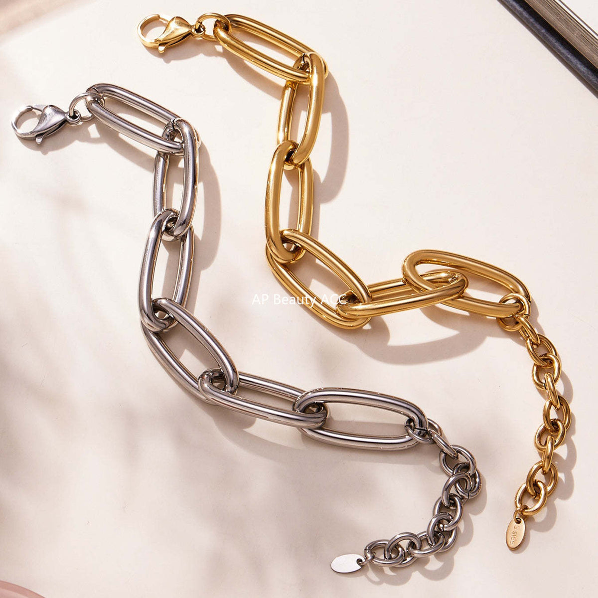 B廠-ins簡約風金屬扣古巴粗鏈條手鍊 時尚簡約單層朋克百搭項鍊「TXP468-TXE468」25.11-3