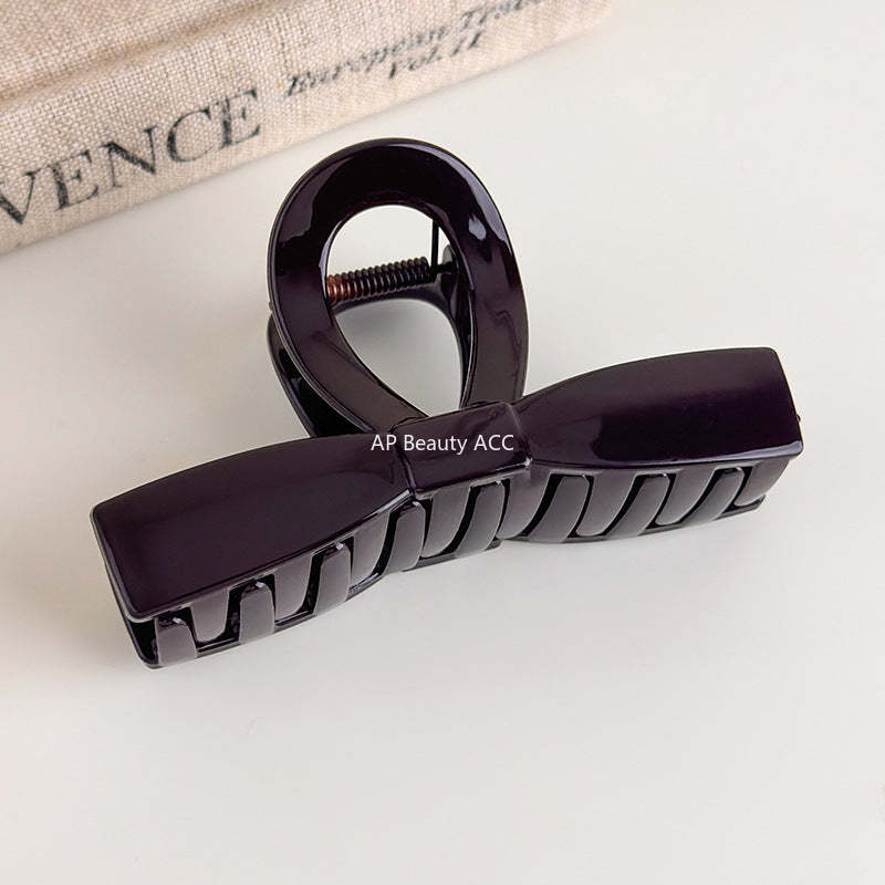 E廠-巧克力棕色蝴蝶結抓夾女2025新款高級感後腦勺髮夾盤髮鯊魚夾髮飾「27614」25.10-5