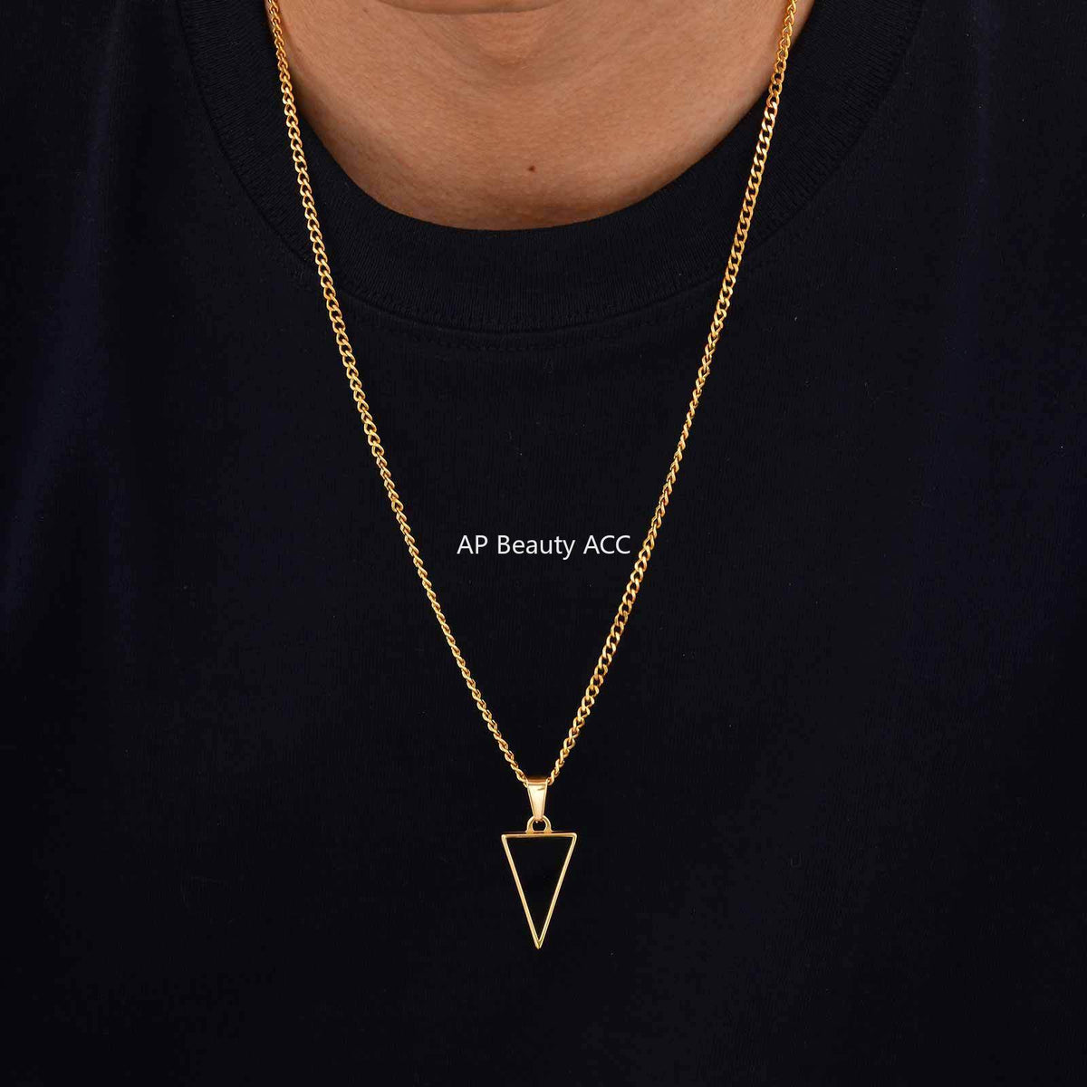 G廠-不鏽鋼潮流玩家極簡主義者三角形黑瑪瑙吊墜鋼色疊戴自由「PN-2201」25.11-2