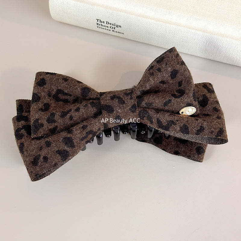 E廠-秋冬新款毛呢豹紋蝴蝶結香蕉夾髮卡高馬尾竪夾扭扭夾高級感髮飾潮「27748」25.12-1