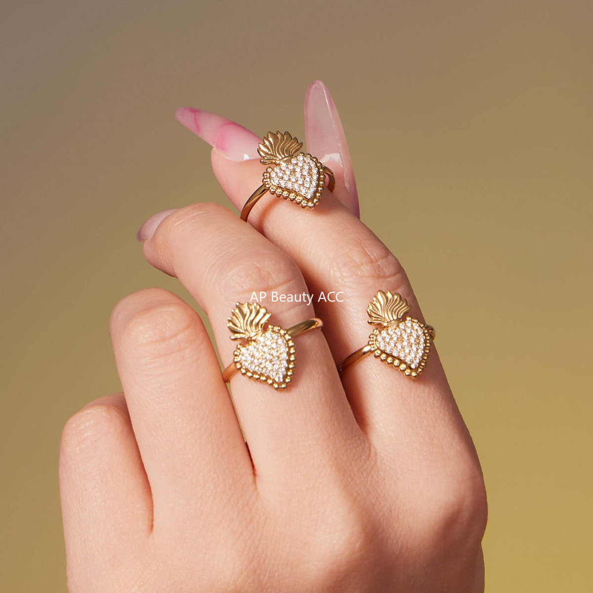 B廠-5A鋯石愛心皇冠吊墜項鍊耳環手鍊戒指套裝不鏽鋼鍍18k真金「TXP490」25.11-4