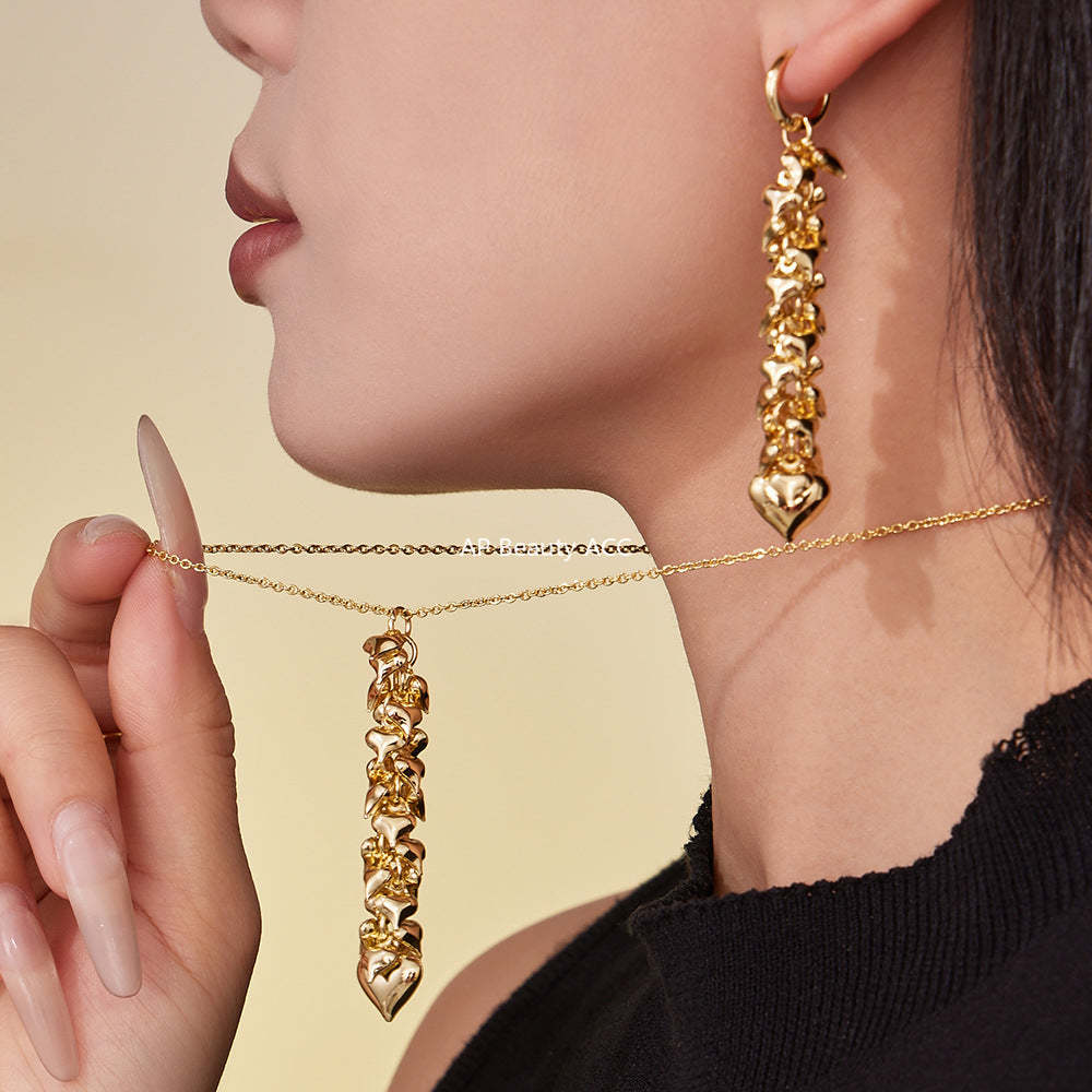 B廠-跨境熱銷款超多愛心手工項鍊耳環首飾套裝不鏽鋼鍍18k真金「TXP480」25.11-4