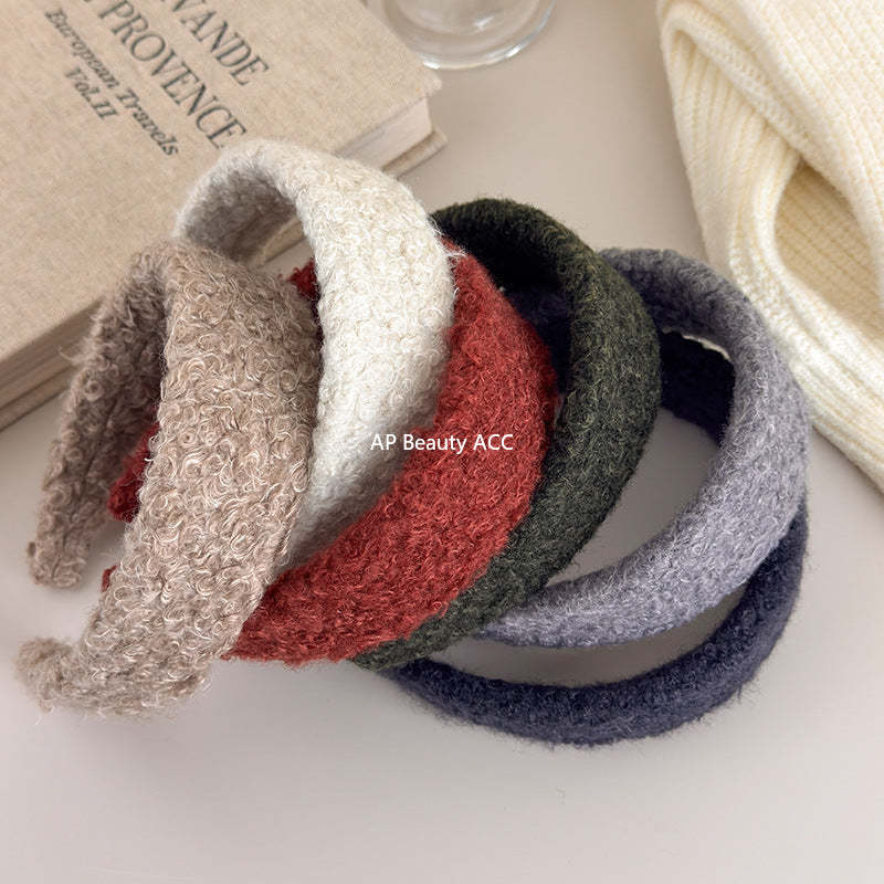 E廠-2025新款秋冬毛毛絨絨羊卷毛頭箍寬邊壓髮卡髮捆頭飾高顱頂髮箍女「27649」25.11-1