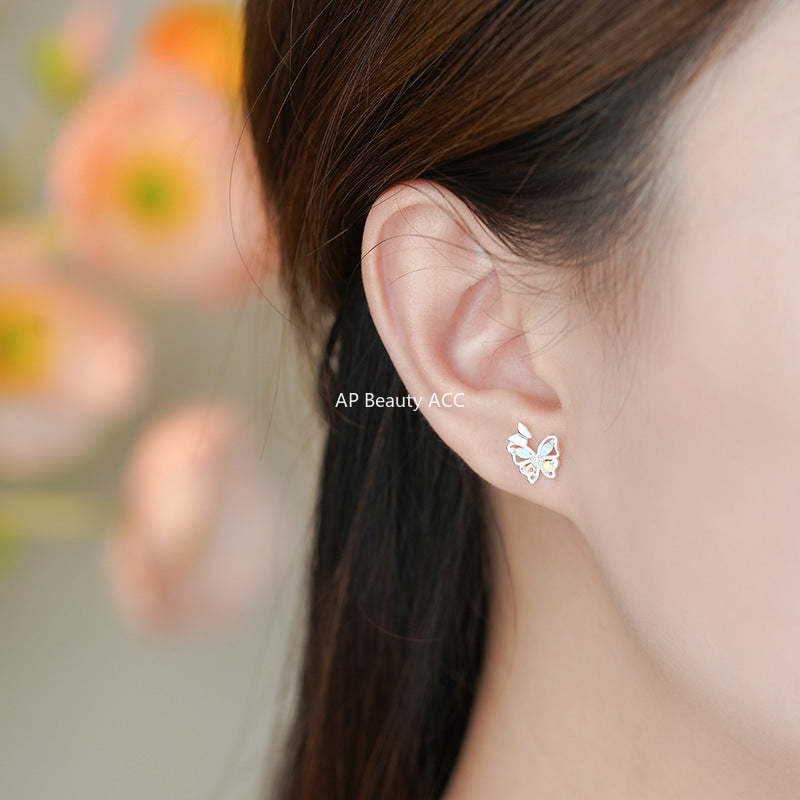 D廠-S999足銀蝴蝶流蘇冰花鋯耳環森系高級設計感多巴胺韓風耳飾「YC3467E_1」25.11-3