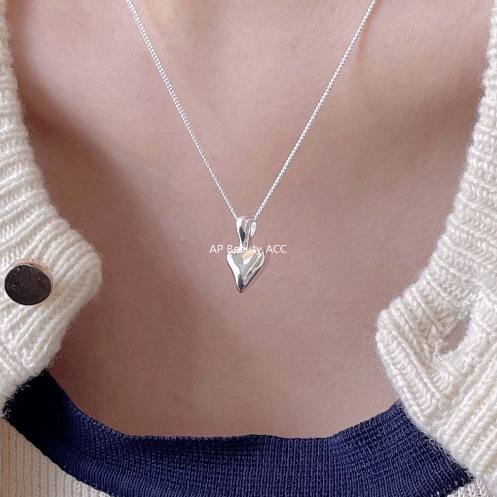 F廠-韓國韓版925純銀不規則愛心項鍊簡約ins網紅小紅書項鍊「B1195」25.12-2