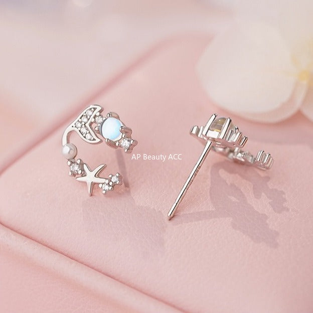 D廠-S999足銀浪漫文藝繁星魚尾耳環女輕奢甜美可愛小香風高級耳飾批發「YC2204E_1」25.11-1