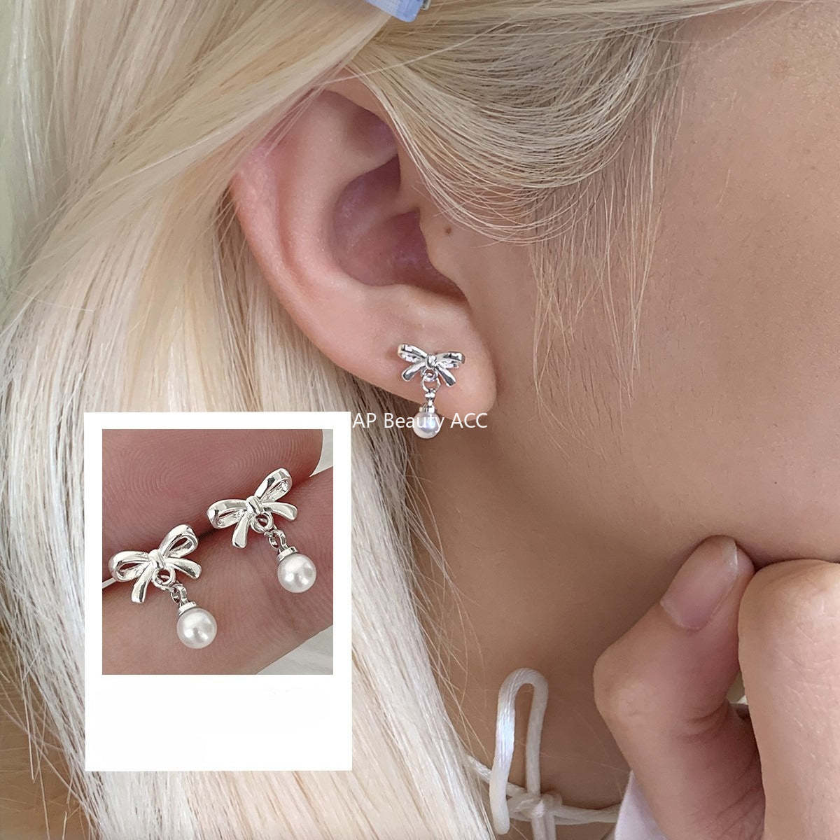 C廠-簡約小巧蝴蝶結耳釘女設計感高級百搭銀針耳環甜美小香風珍珠耳飾「EH-4319」25.12-3