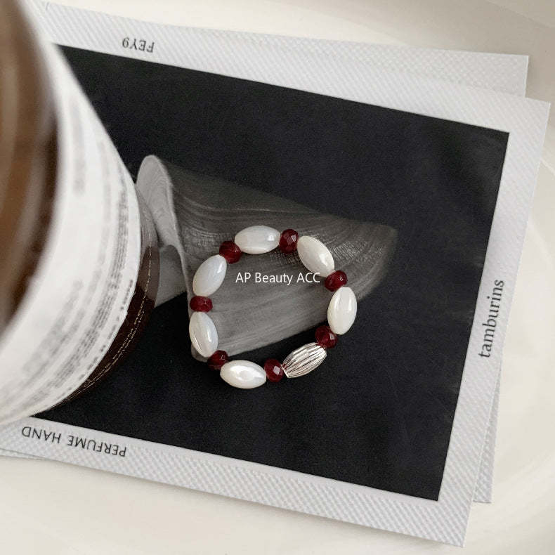 C廠-韓國輕奢小眾老花四葉草糖果十字架愛心大象米珠彈力S925純銀戒指「RC」25.11-4