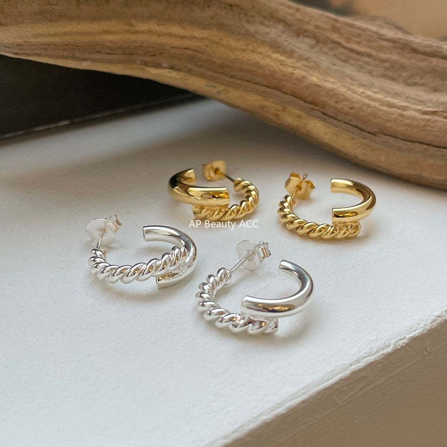 F廠-韓國韓版925純銀耳釘韓風INS極簡編織耳環耳扣銀耳釘女「C874」25.12-1