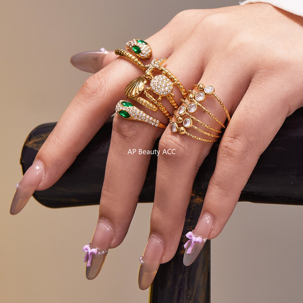 B廠-超閃5A鋯石蛇形開口戒指尾戒不鏽鋼鍍18k真金簡約時尚飾品「A659」25.11-1