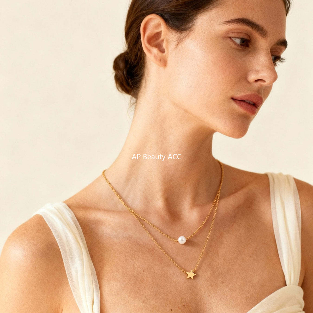 B廠-不鏽鋼星星貝珠設計感雙層項鍊 歐美通勤疊戴鍍18K金百搭個性首飾「P001」25.12-1