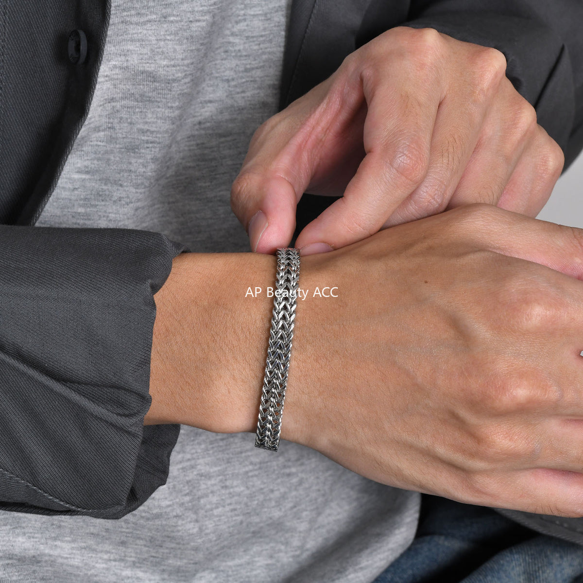 G廠-不鏽鋼歐美時尚男士拉絲磁扣龍骨鏈手鍊朋克風百搭鋼色「BR-1733」25.11-2