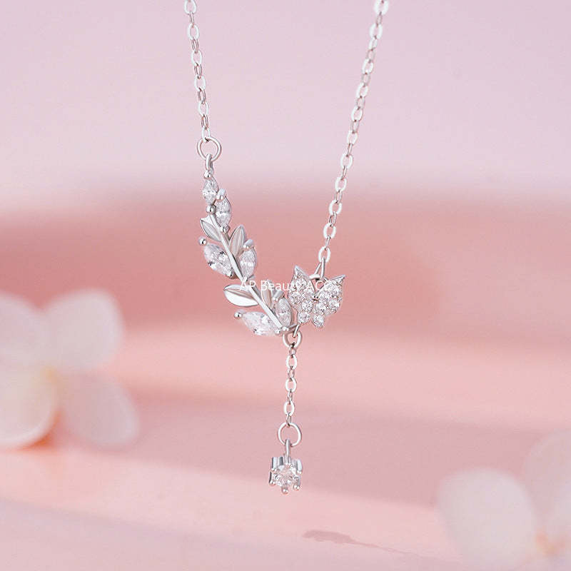 D廠-S999足銀個性花枝蝴蝶鎖骨鏈女韓風少女感氣質文藝風情侶項鍊批發「YC1811N_1」25.11-3