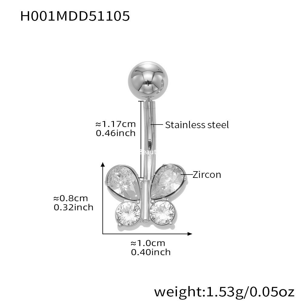 B廠-超閃5A鋯石愛心水滴造型肚臍釘不鏽鋼18k鍍金歐美穿刺飾品「H001」25.11-2