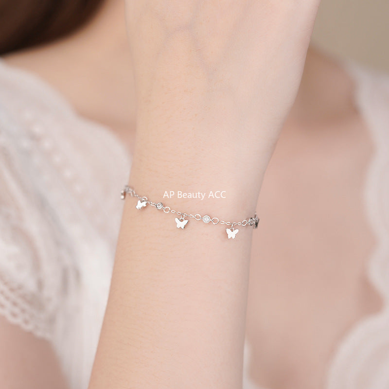 D廠-S999足銀森系蝴蝶圓鋯手鍊女簡約風文藝精緻氣質淡雅手飾「YC4881SL_1」25.11-2