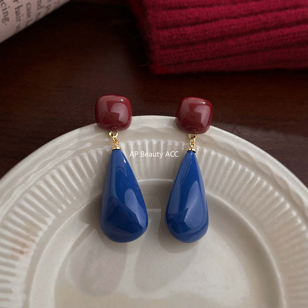 A廠-克萊茵藍時尚高級感秋冬港風 爆款水滴長款新款耳飾工廠耳環飾品女「7030」25.11-3