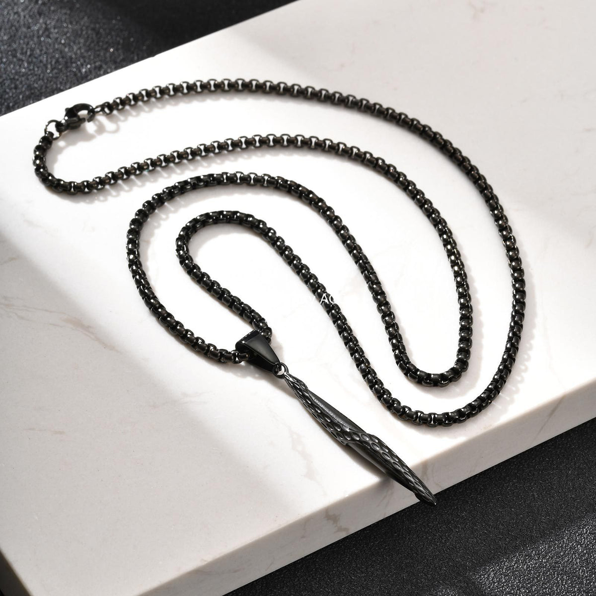 G廠-不鏽鋼跨境錘紋長條吊墜黑色時尚嘻哈風小眾個性飾品「PN-2217」25.11-1