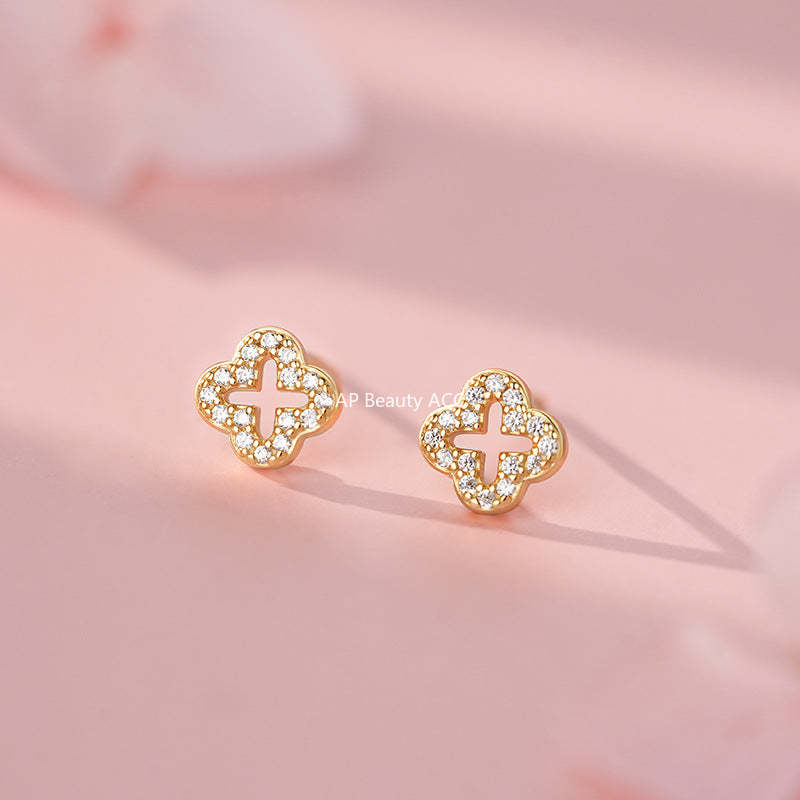 D廠-S999足銀四葉草耳環輕奢法式復古新氣質小眾個性溫柔耳飾「YC7533E」25.11-3