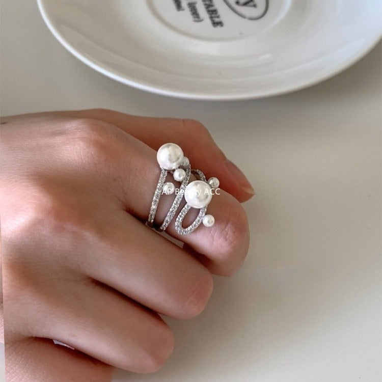 C廠-韓版優雅氣質冷淡風珍珠戒指女復古百搭高級感食指戒小眾設計指環「JZ-0728」25.11-1