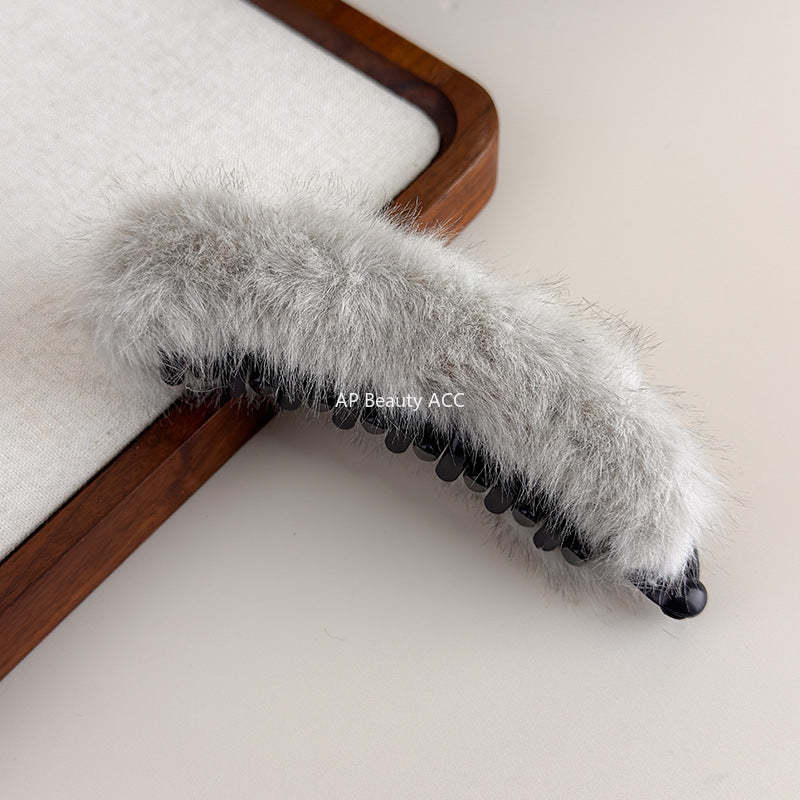 E廠-大號毛茸茸香蕉扭扭夾女秋冬高馬尾竪夾髮卡後腦勺半扎髮橫夾髮夾「27697」25.11-3