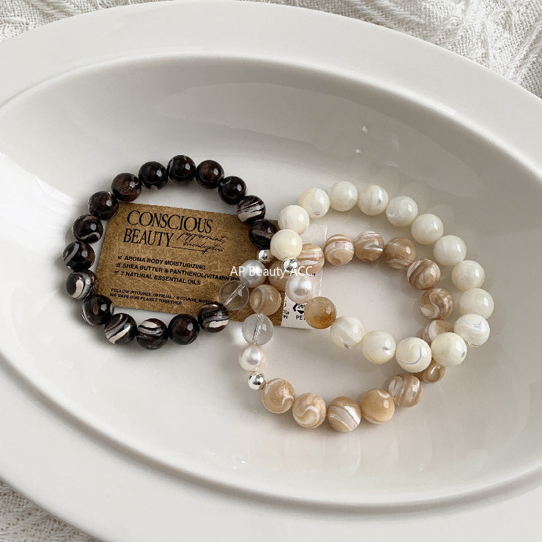 C廠-chic輕奢百搭天然貝珠海貝殼珠天然淡水珍珠天然白水晶黃塔晶手鍊「1543」25.11-2