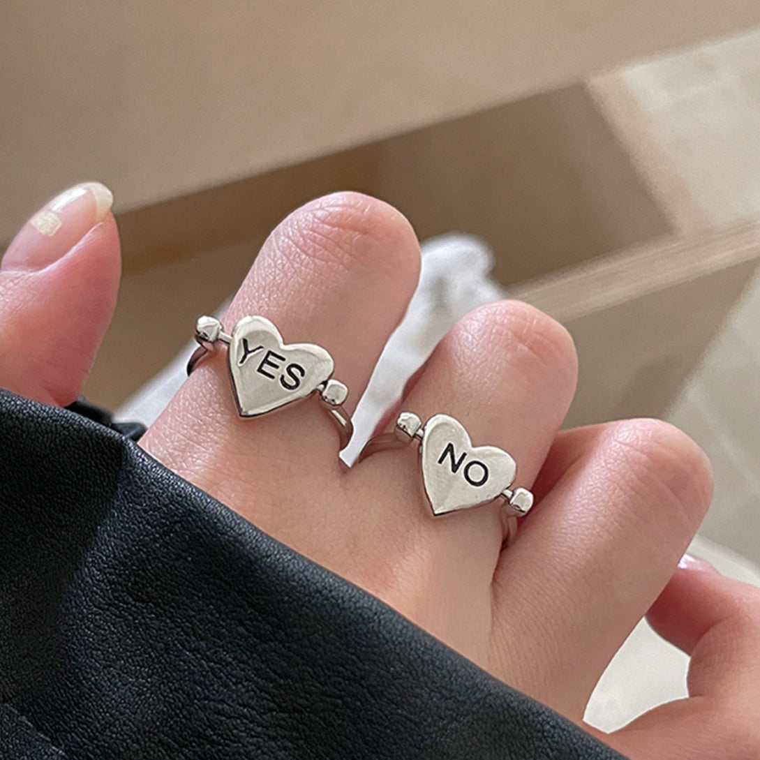 C廠-韓系可翻轉正面yes背面no愛心戒指女冷淡時尚個性高級感純銀指環「JZ-0661」25.07-4