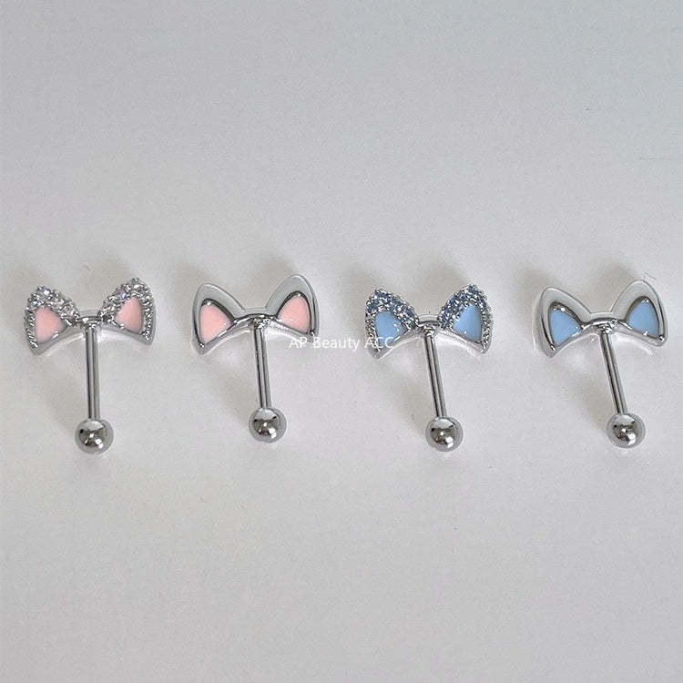 C廠-甜美可愛粉色貓耳耳骨釘女簡約百搭小香風鋯石滴油耳釘秋冬新耳飾「EH-4297」25.12-1