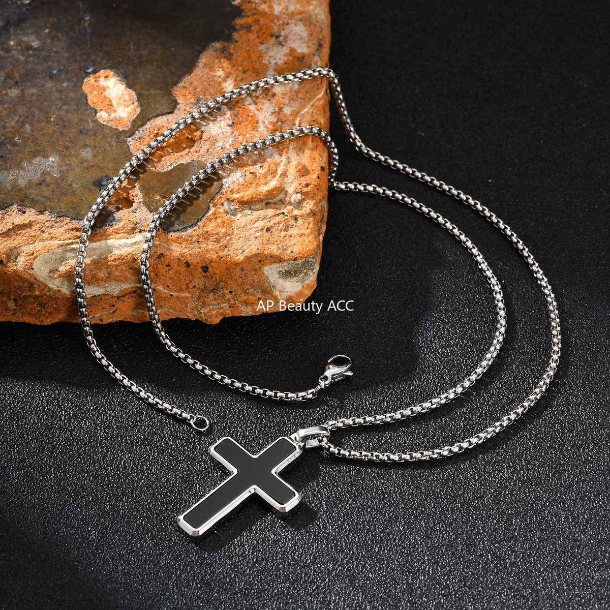 G廠-不鏽鋼歐美跨境男士項鍊十字架綠松石虎眼毛衣鏈簡約吊墜「PN-2224」25.12-2