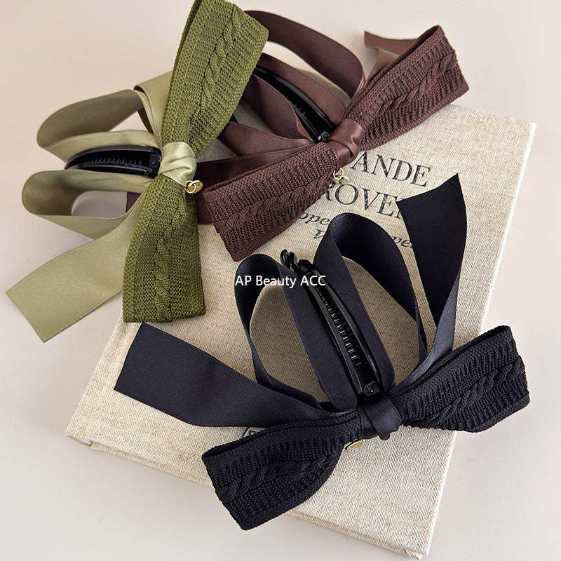 E廠-秋冬美拉德~復古針織蝴蝶結香蕉夾女大號防滑高馬尾扭扭竪夾頭飾「27638」25.11-1