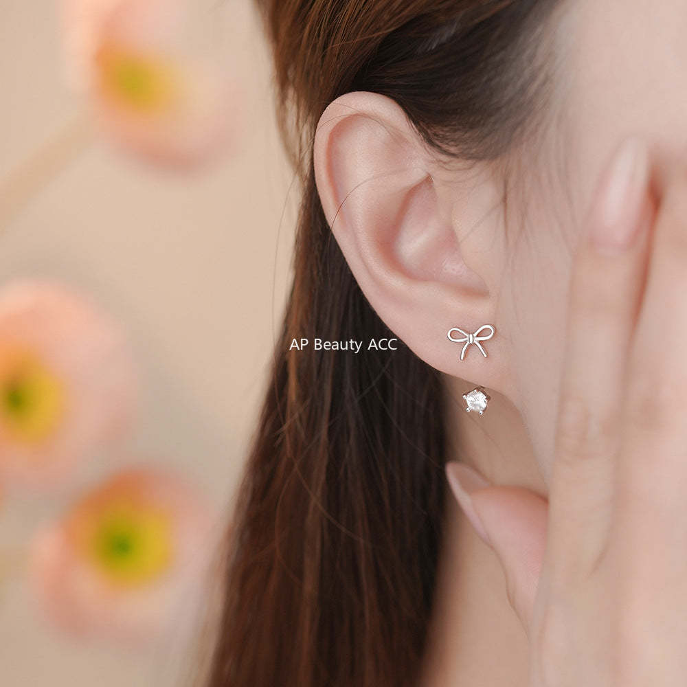 D廠-純銀S925蝴蝶結鋯石耳環甜美公主個性溫柔唯美小眾氛圍感耳飾「YC2439E_1」25.12-1