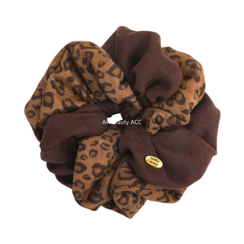 E廠-韓系氣質豹紋拼色大腸圈女百搭小眾馬尾髮繩頭繩新款高級感髮飾「27772」25.12-2