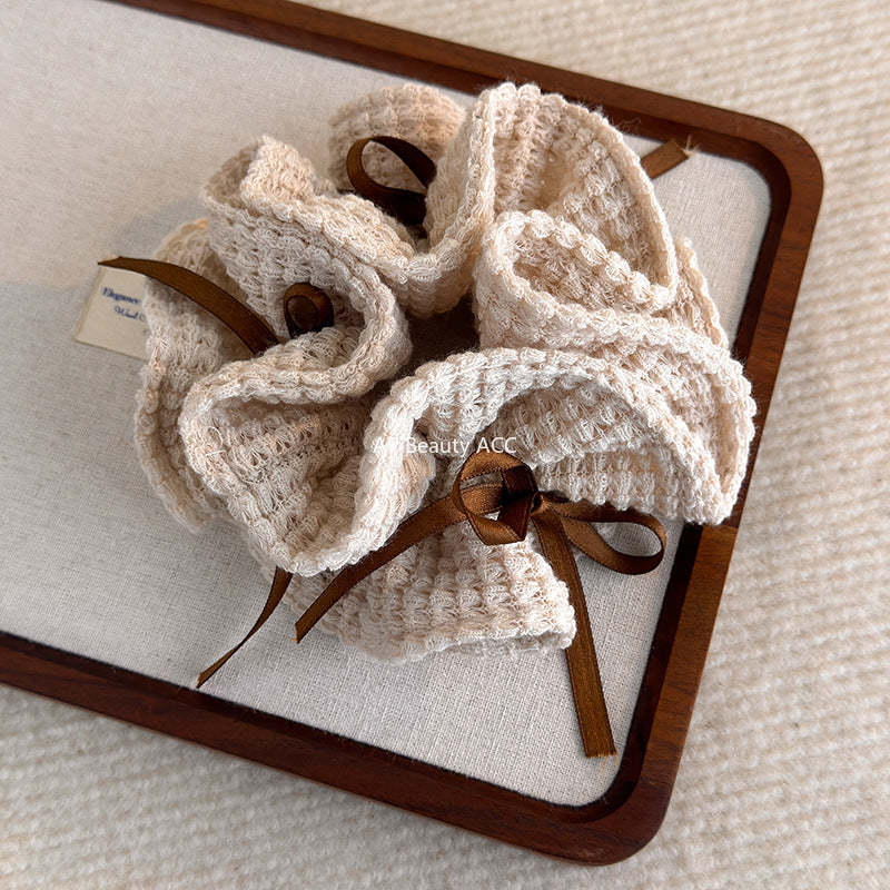 E廠-甜美少女風針織鏤空絲帶蝴蝶結大腸圈髮繩女新款韓系百搭扎頭髮圈「27784」25.12-2