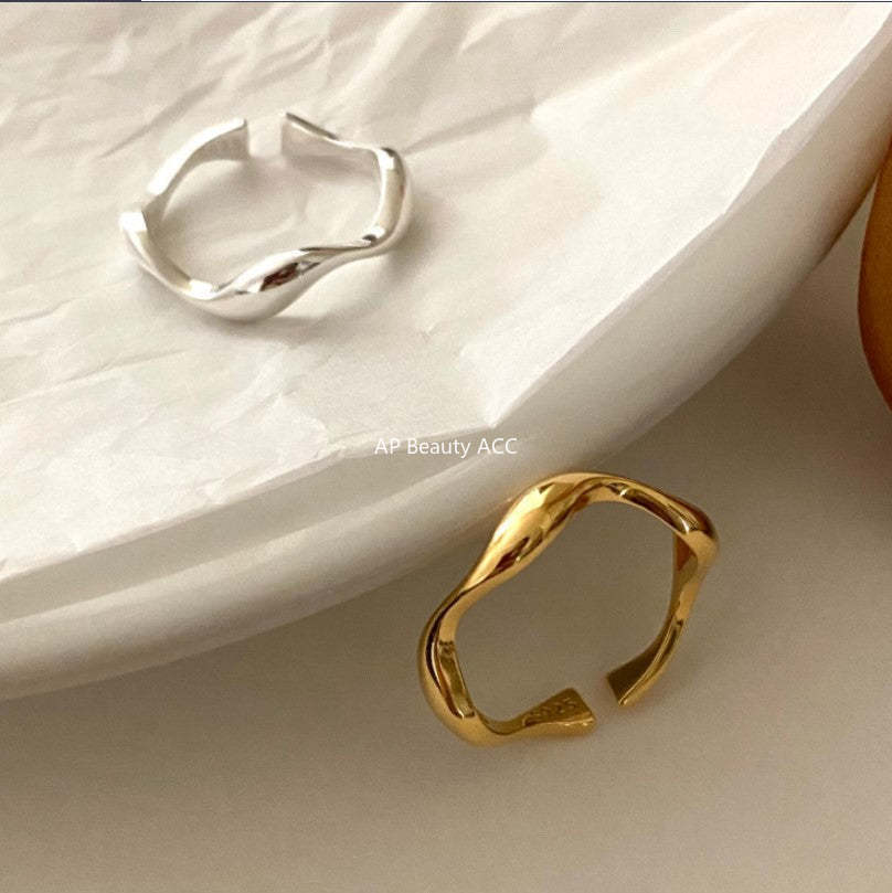 F廠-韓國韓版東大門925純銀戒指簡約氣質百搭自然曲線指環戒指「J1174」25.12-1